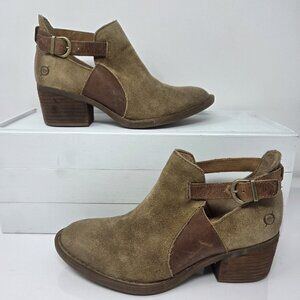 Born Carin Suede Leather Ankle Booties Women's 6 Brown Buckle Strap Western Boho